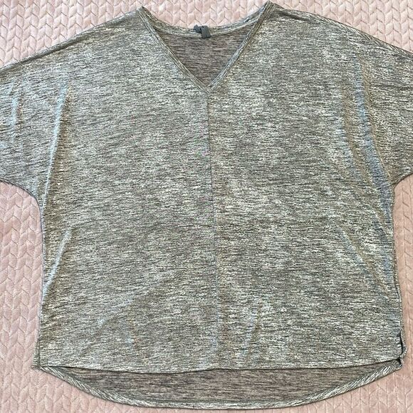 Anthropologie Womens Silver Metallic Dolman Sleeve V Neck Blouse - Picture 1 of 6